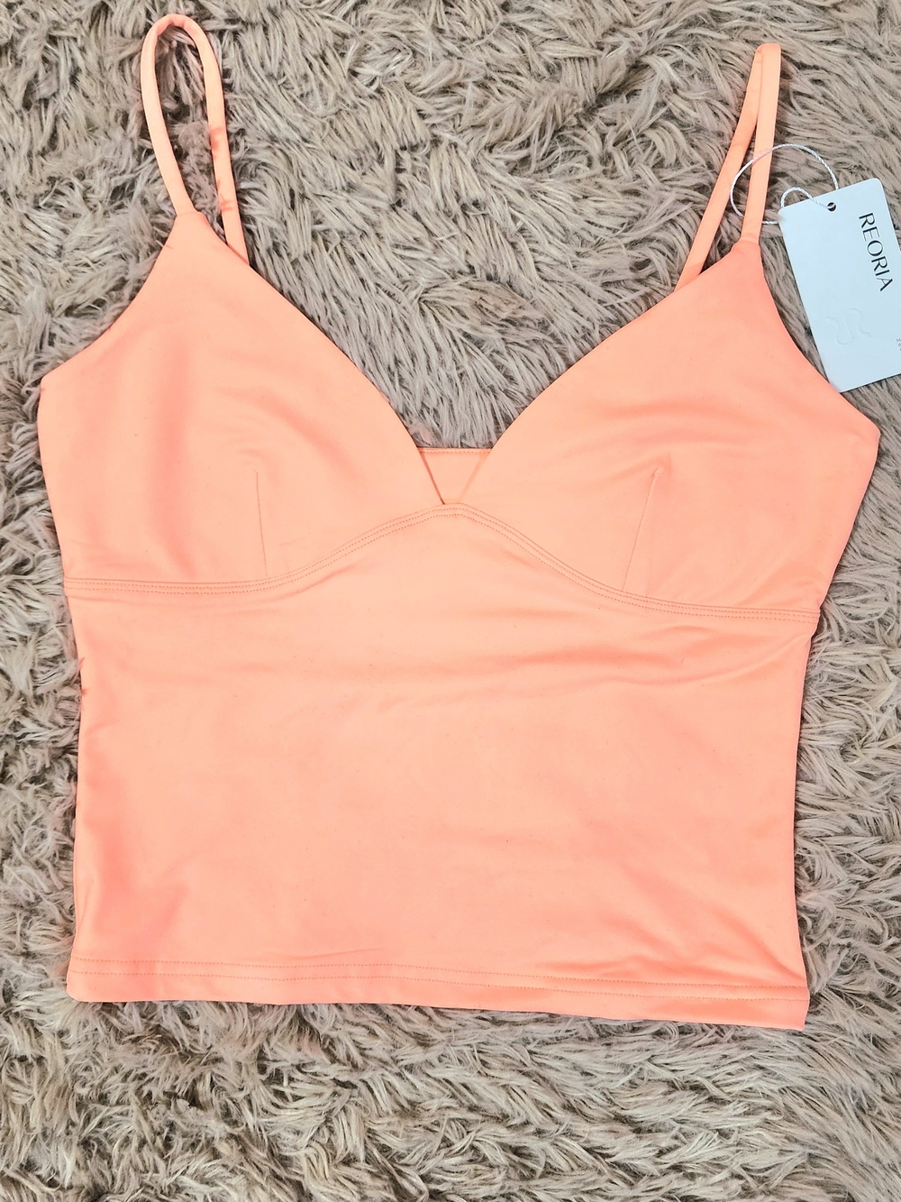 REORIA Butsmooth® Womens Sexy V-Neck, Coral Double Lined Cropped Tank Top